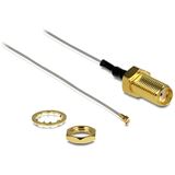 (€39,50*/1m) 0.20m Delock WLAN Antennenkabel MHF Stecker auf SMA Buchse Grau Einbaubuchse