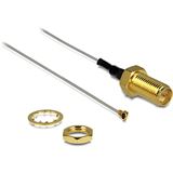 (€39,50*/1m) 0.20m Delock WLAN Antennenkabel MHF Stecker auf RP-SMA Buchse Grau Einbaubuchse