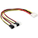 (€13,00*/1m) 0.30m Delock Lüfter Anschlusskabel Molex-Stecker auf 4x 2pin Stecker Schwarz/Rot/Gelb
