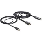 (€4,17*/1m) 2.00m Delock HDMI Adapterkabel HDMI-Stecker auf 30pol iPhone/iPod/iPad Stecker+ USB A Stecker Schwarz