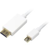 (€5,45*/1m) 2.00m LogiLink Displayport Adapterkabel Mini Displayport Stecker auf HDMI-Stecker Weiß vergoldet